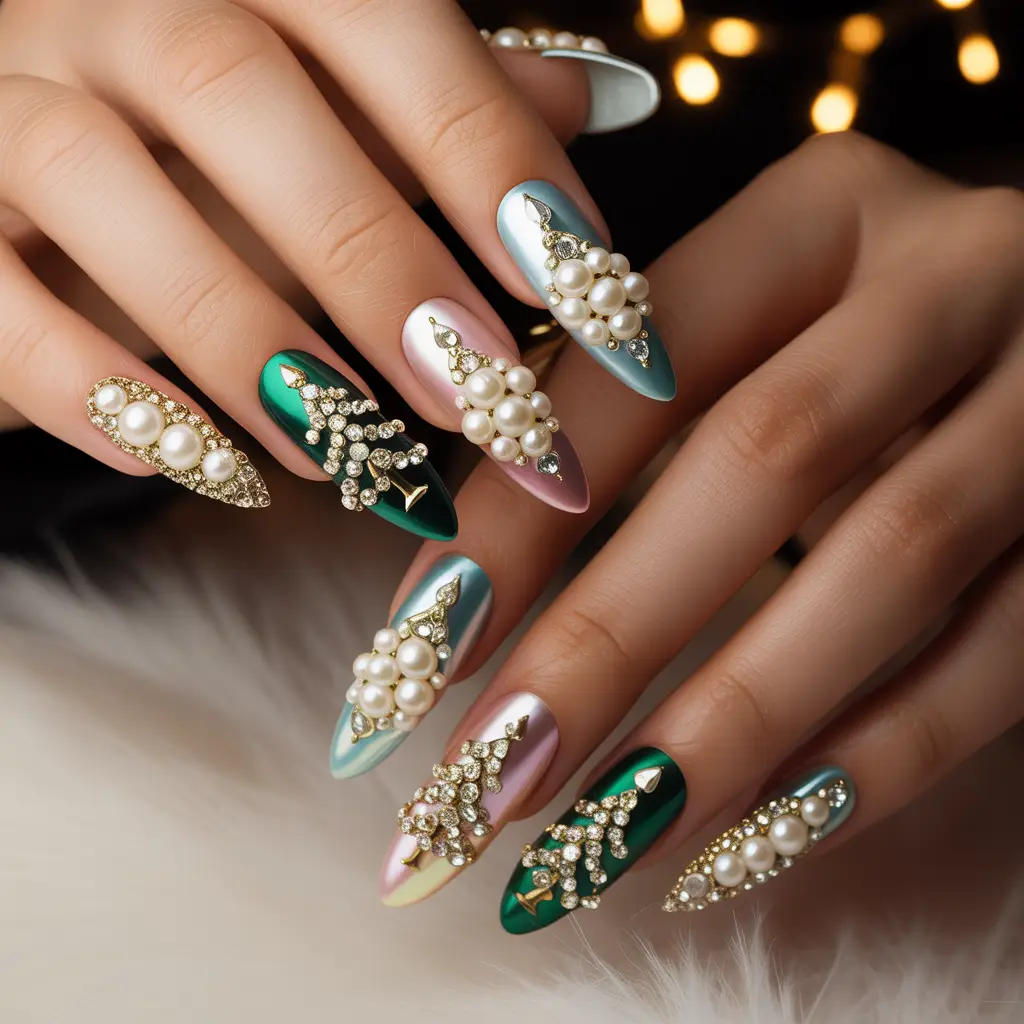 3D Pearl & Diamond Nails