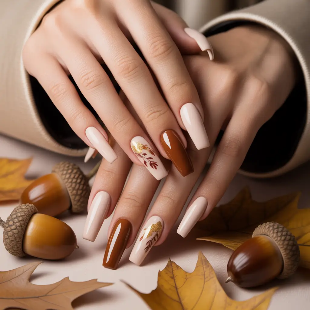 Acorn Brown Accent Nails