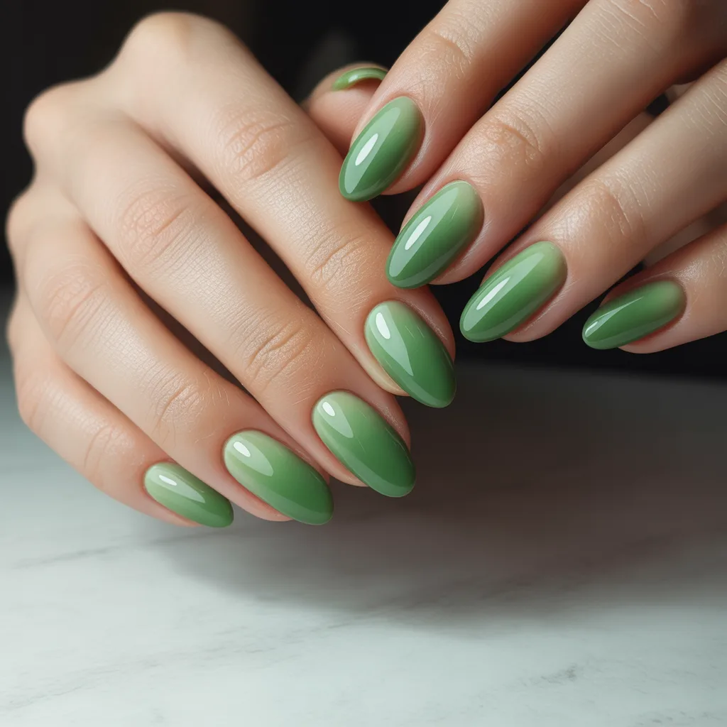 Almond Green Ombre Nails
