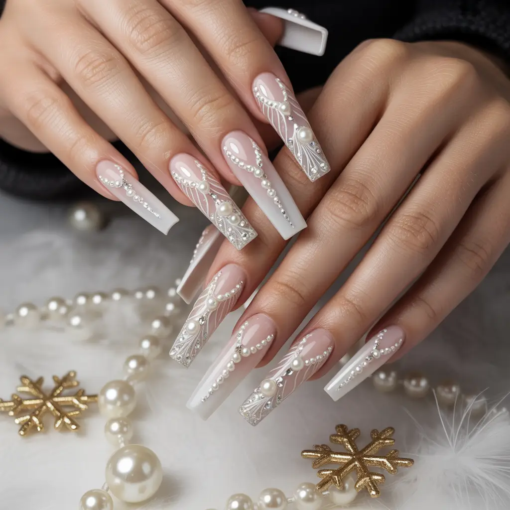 Angel Wing Pearl Nails