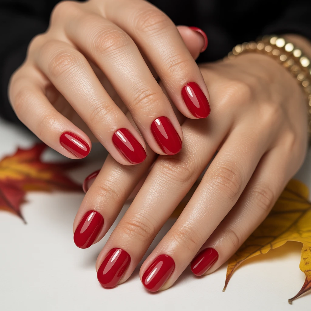 glossy red fall nails