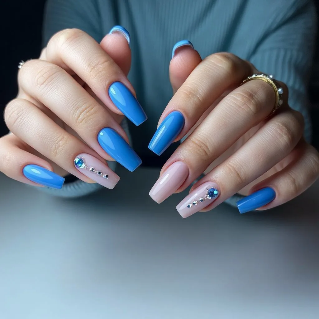 Arctic Blue Crystal Accent Nails