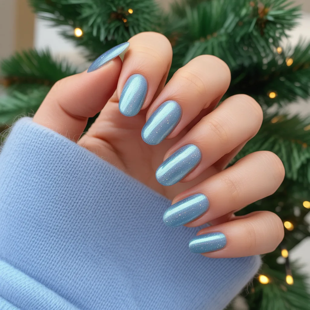 Arctic Blue Micro Shimmer Nails