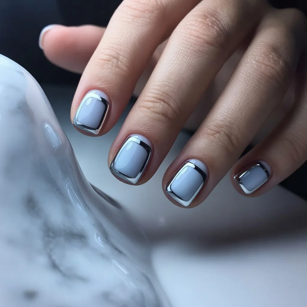 Arctic-Chrome Outline Squares Nail
