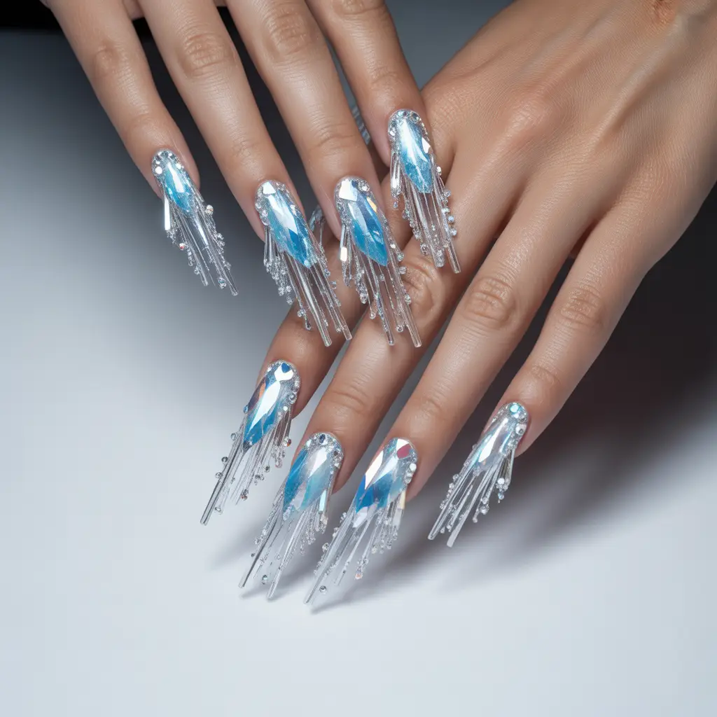 Arctic Crystal Fringe Nails