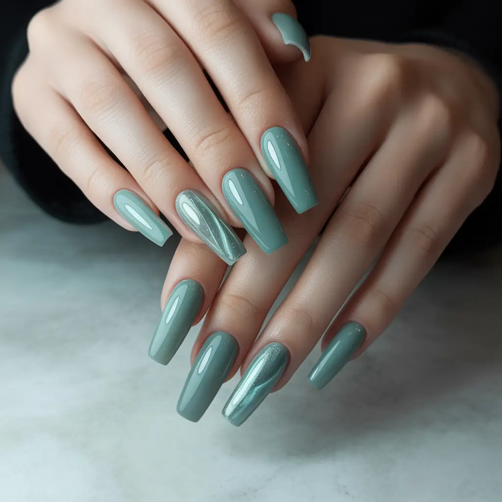 Arctic Green Mist Nails
