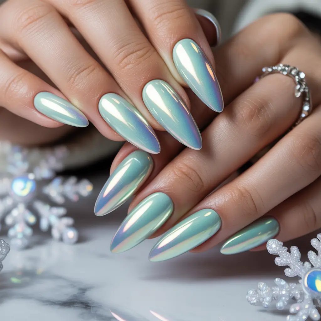 Arctic Mint Chrome Tips nail