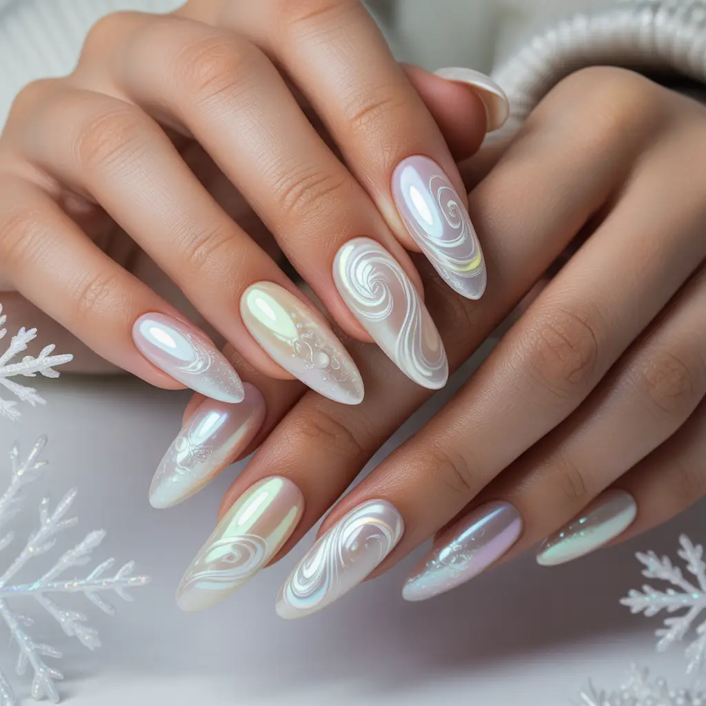 Arctic Pearl Swirl Nails