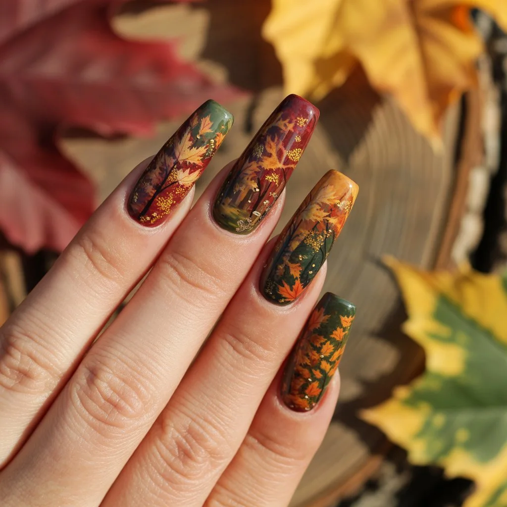 Autumn Forest Mosaic Nails