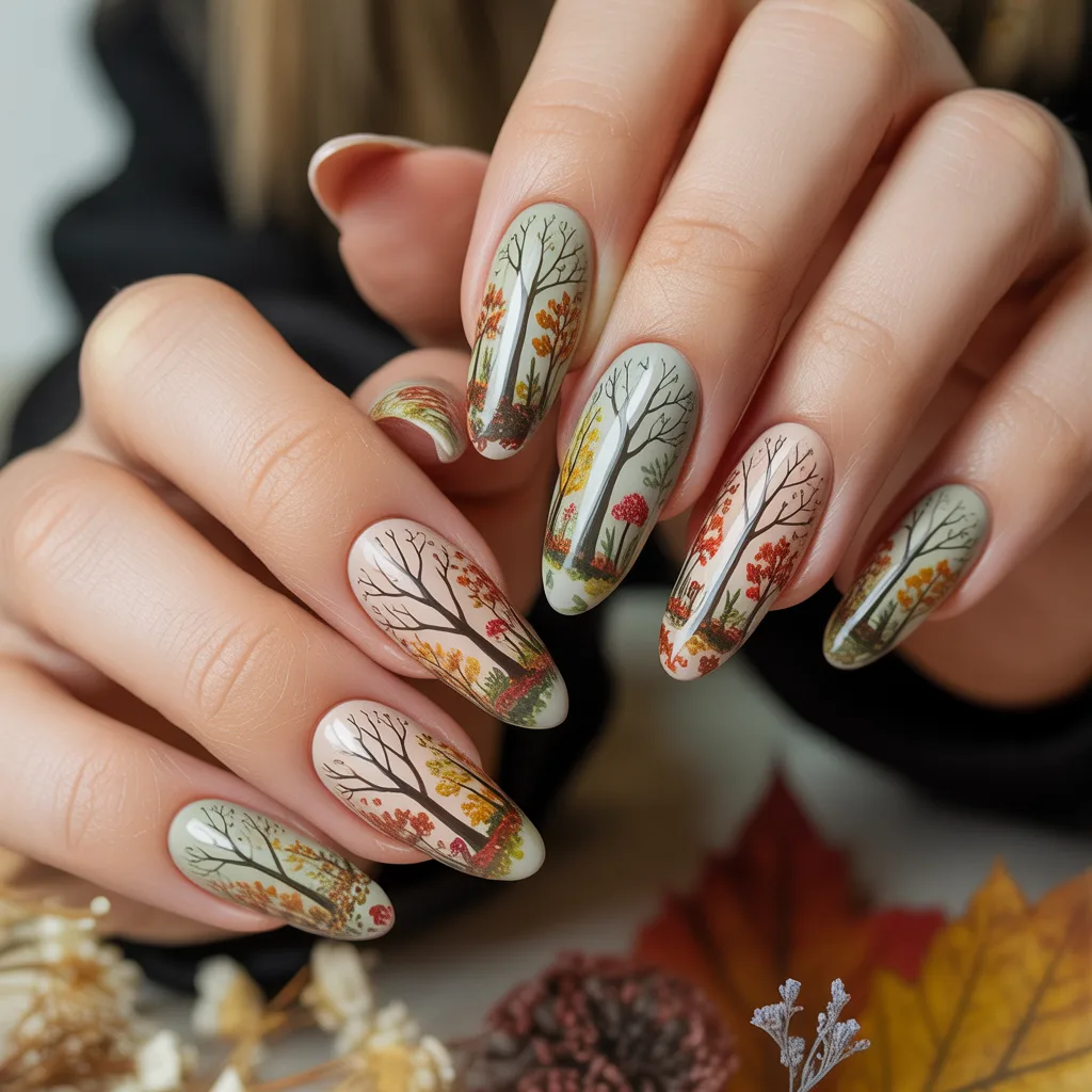 Autumn Forest Painting Nails