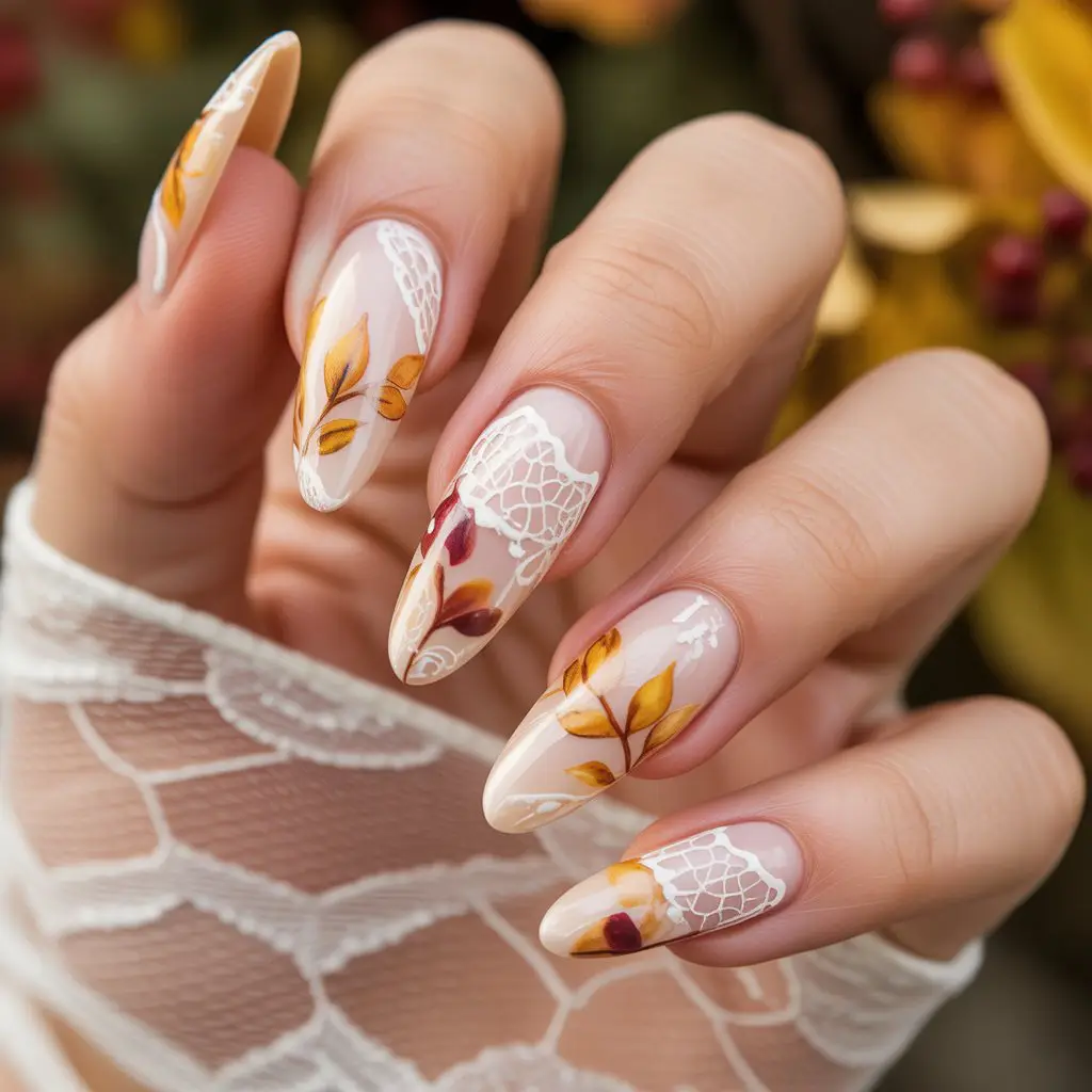 Autumn Lace Overlay Nails