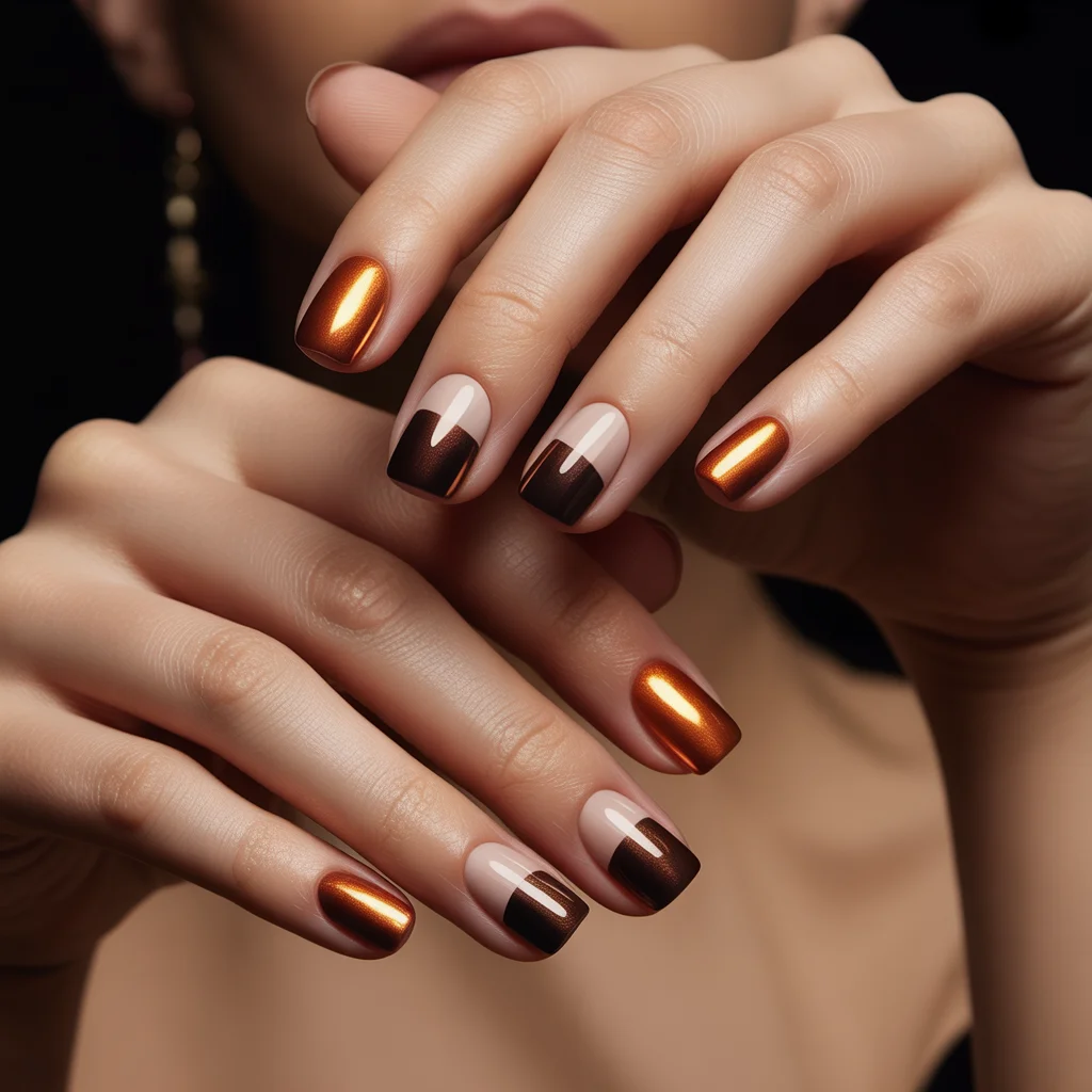Autumn Metallic Half-Tips Nails