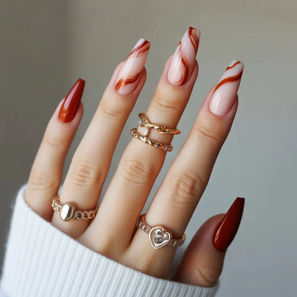Autumn Rust Marble Nails