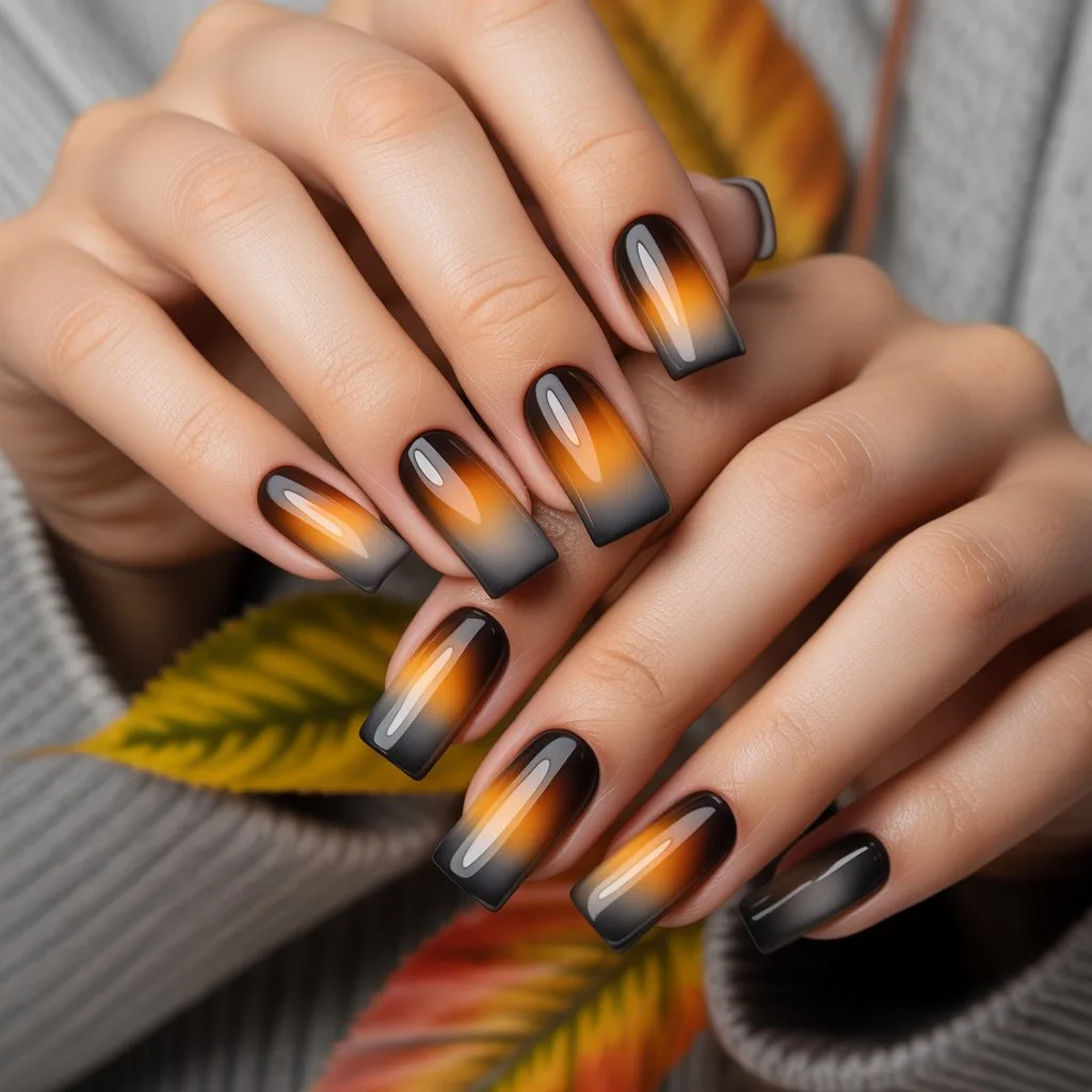 Autumn Smoke Gradient Squares Nail