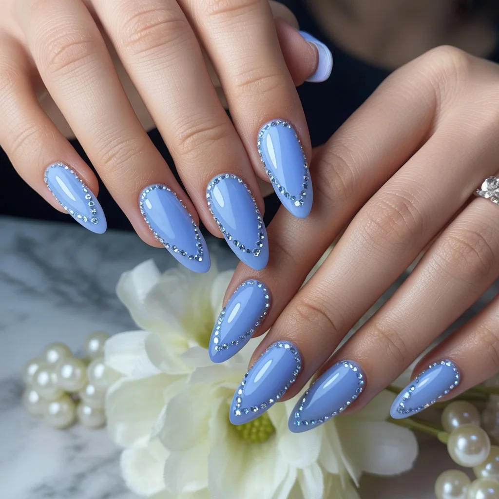 Baby Blue Crystal Cuticle Arc Nails