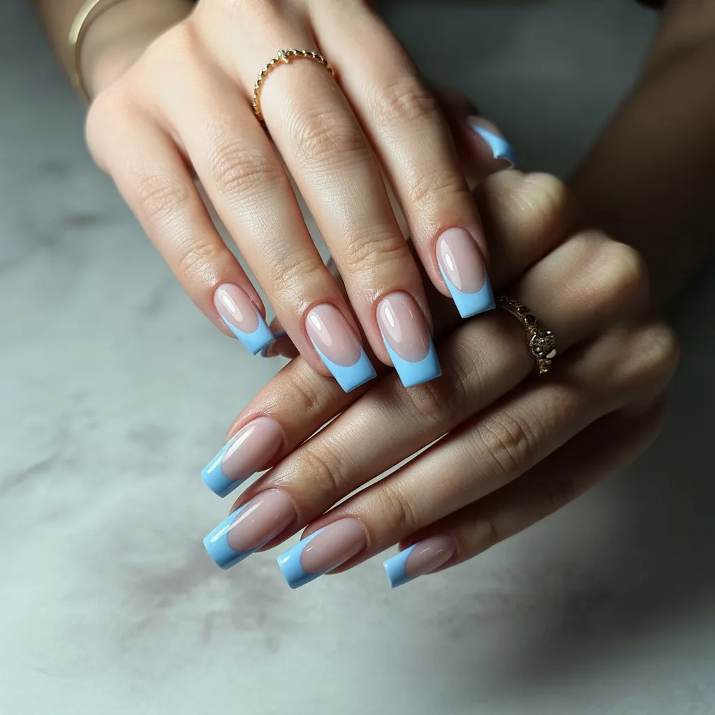 Baby-Blue French Acrylic Tips Nail