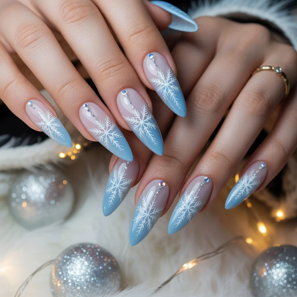 Baby Blue Frostflake Nails