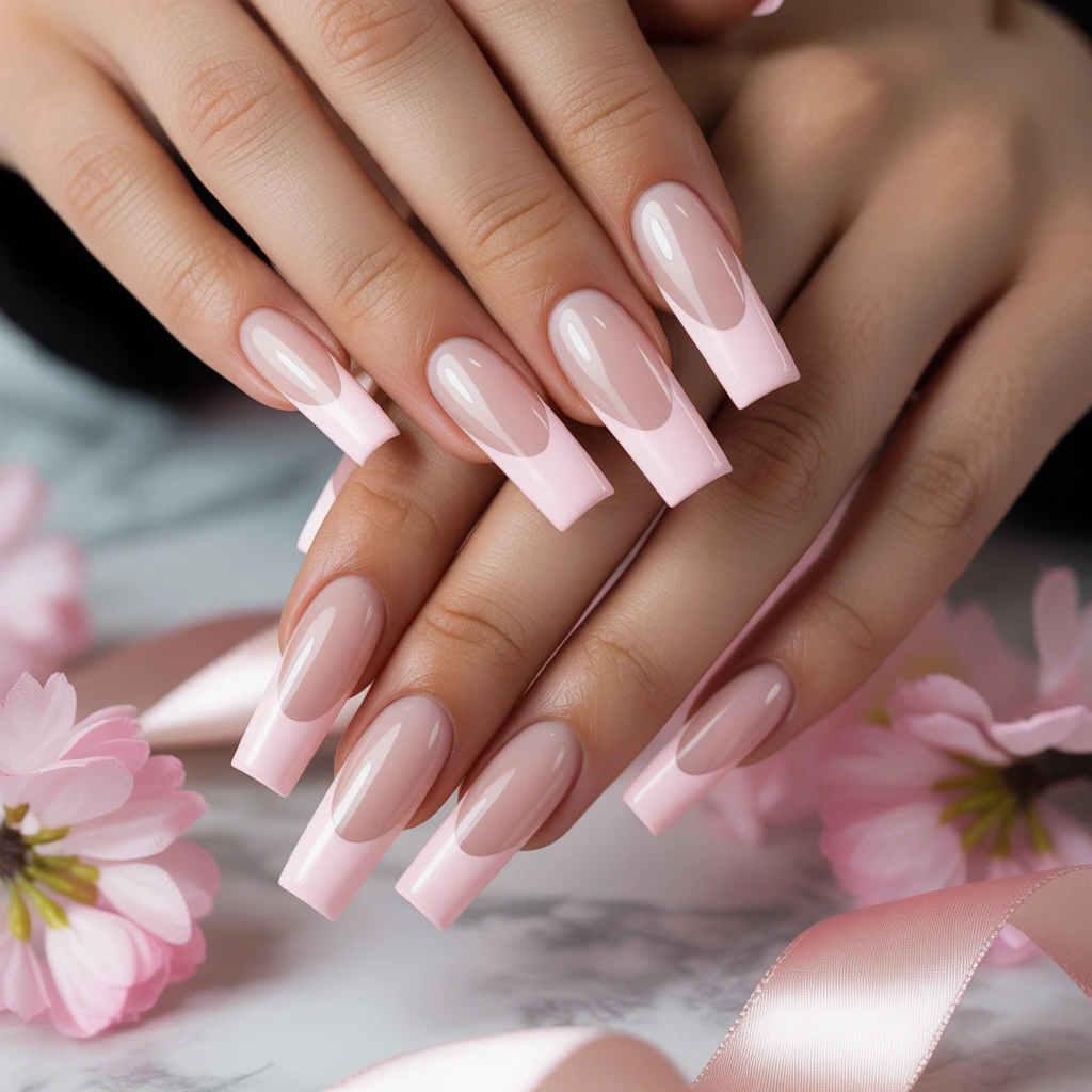 Baby Pink Pastel Tips Nails
