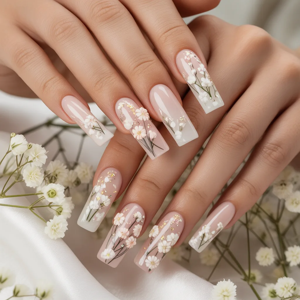 Baby’s Breath Floral Acrylics Nail