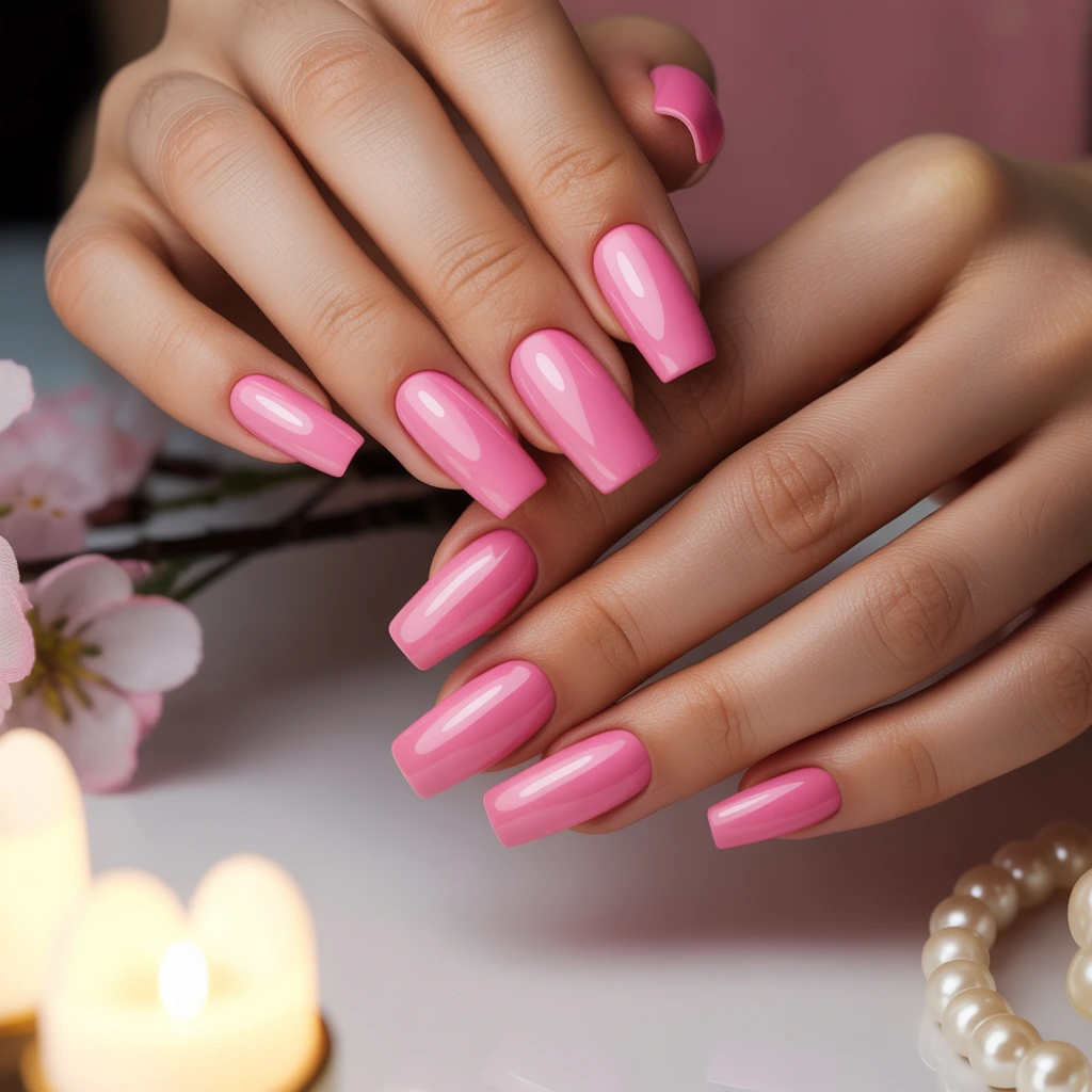 Barbie Pink Glossy Coffins Nail