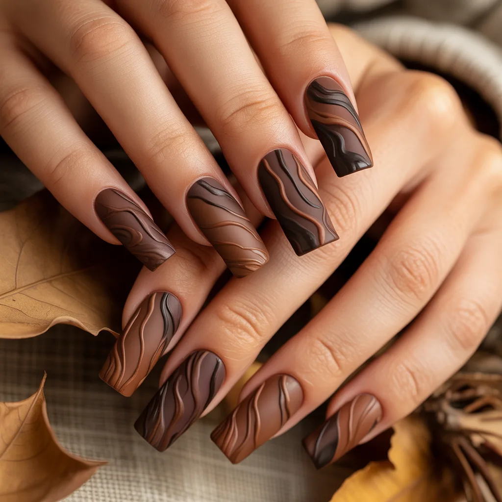  Bark Brown Textured Nails