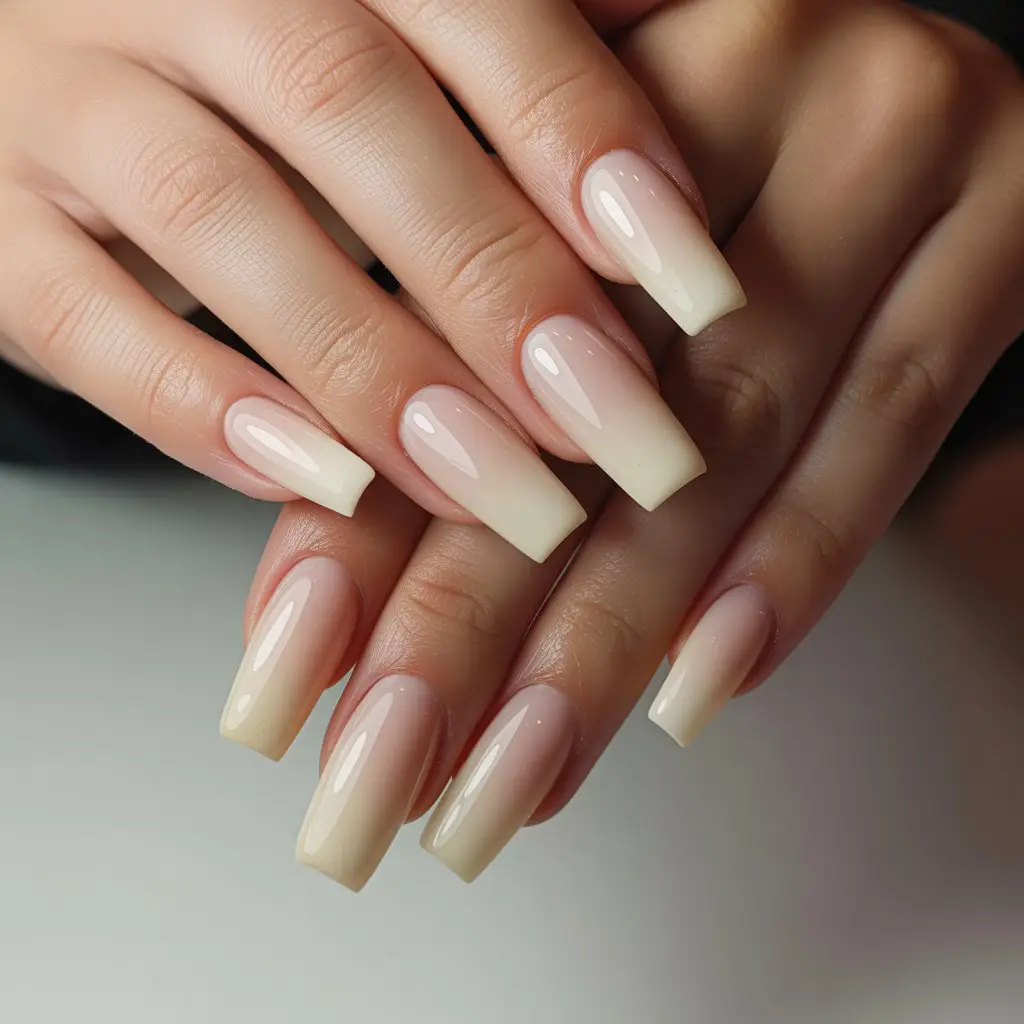 Beige Cream Fade Nails