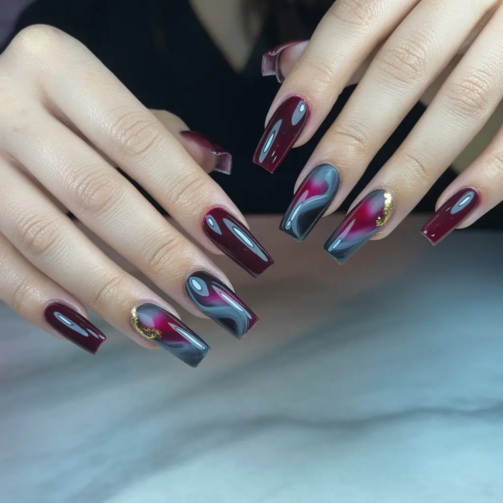 Berry Smoke Accent Nails
