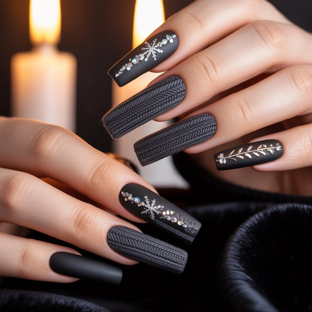 Black Cashmere Knit Accents Nail
