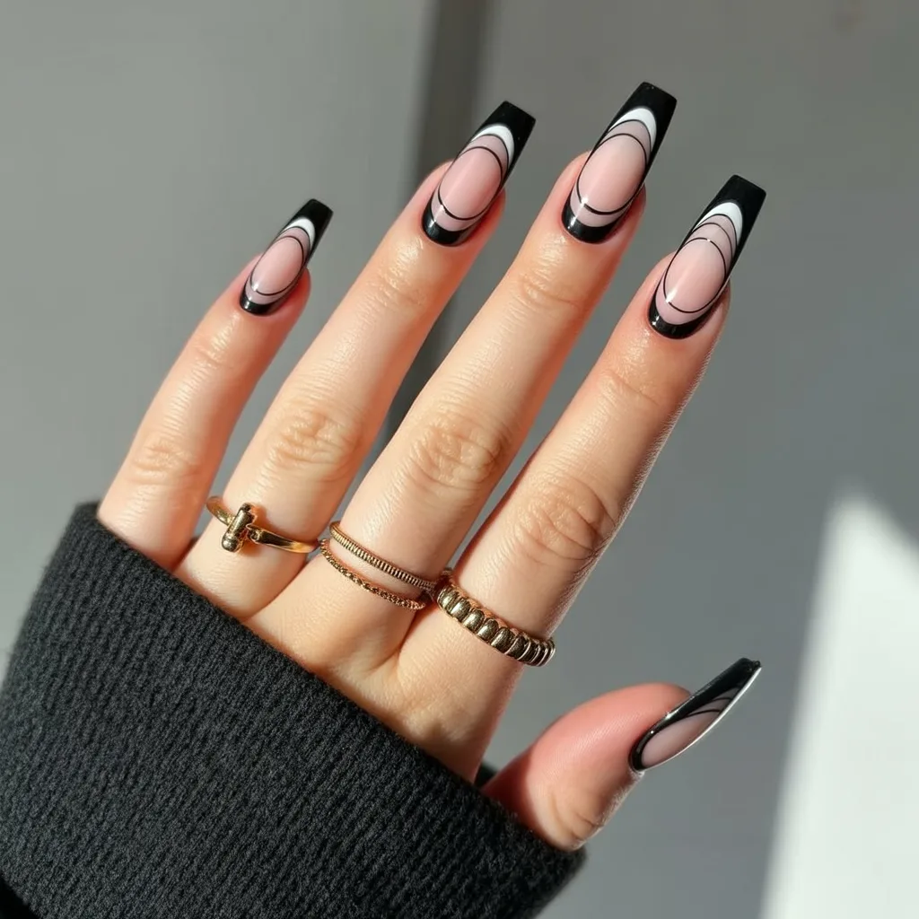Black Negative Space Web Nails
