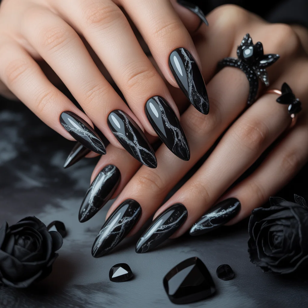 Black Quartz Vein Nails