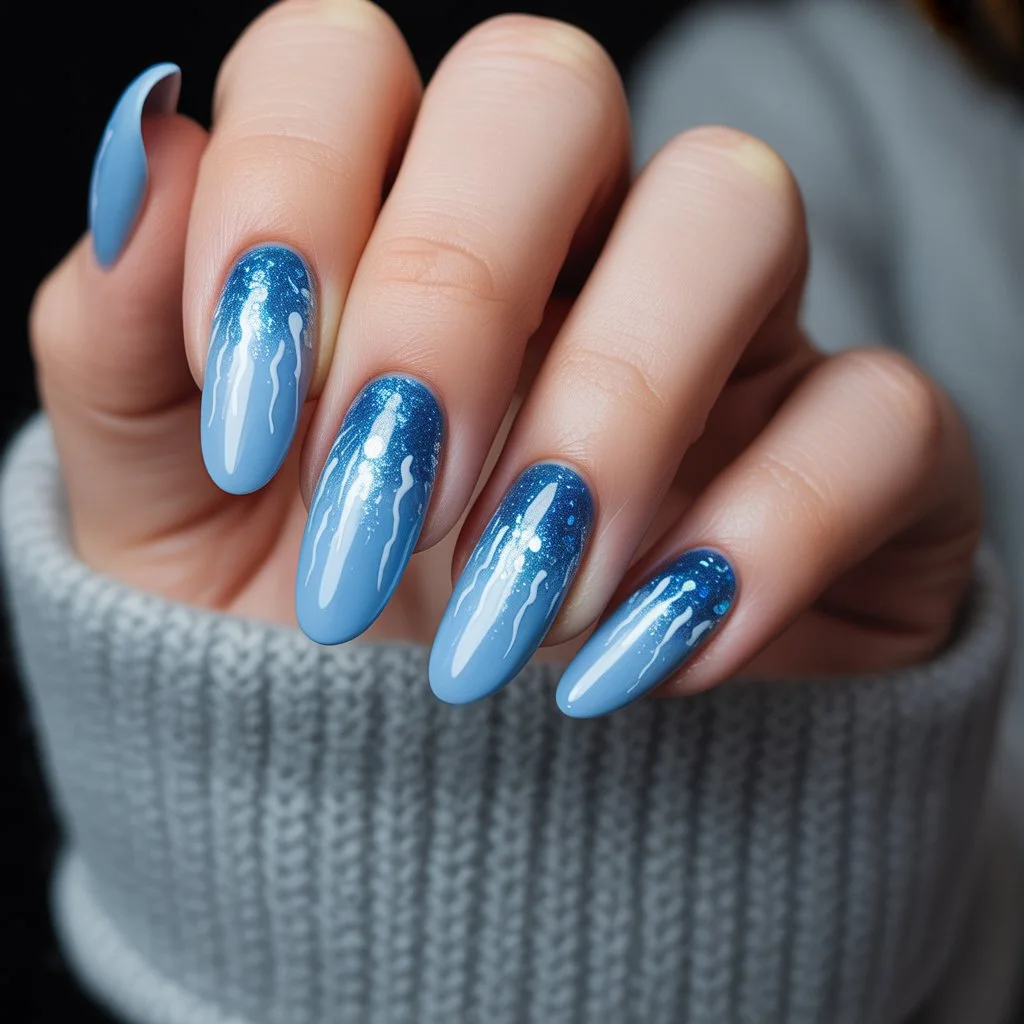 Blue Glitter Ice Storm Nails