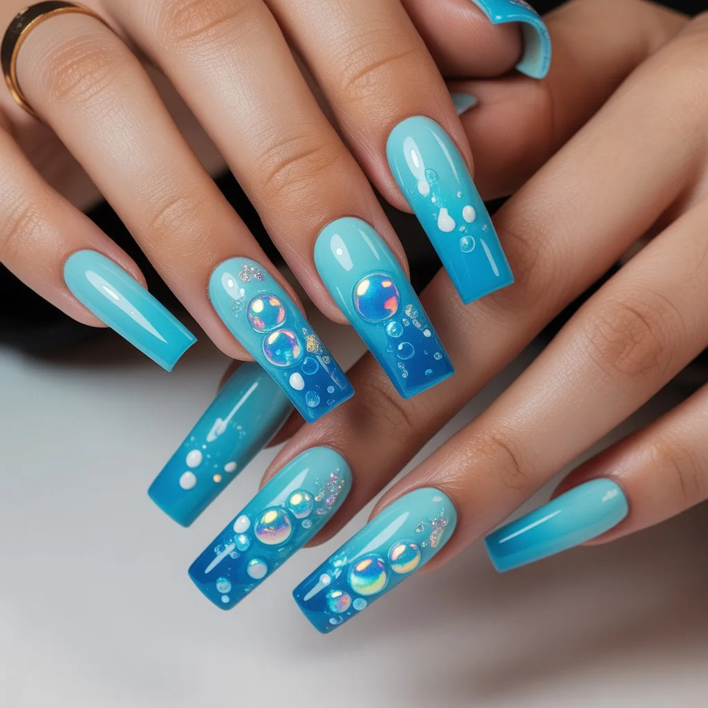 Blue Lagoon Bubble Nails