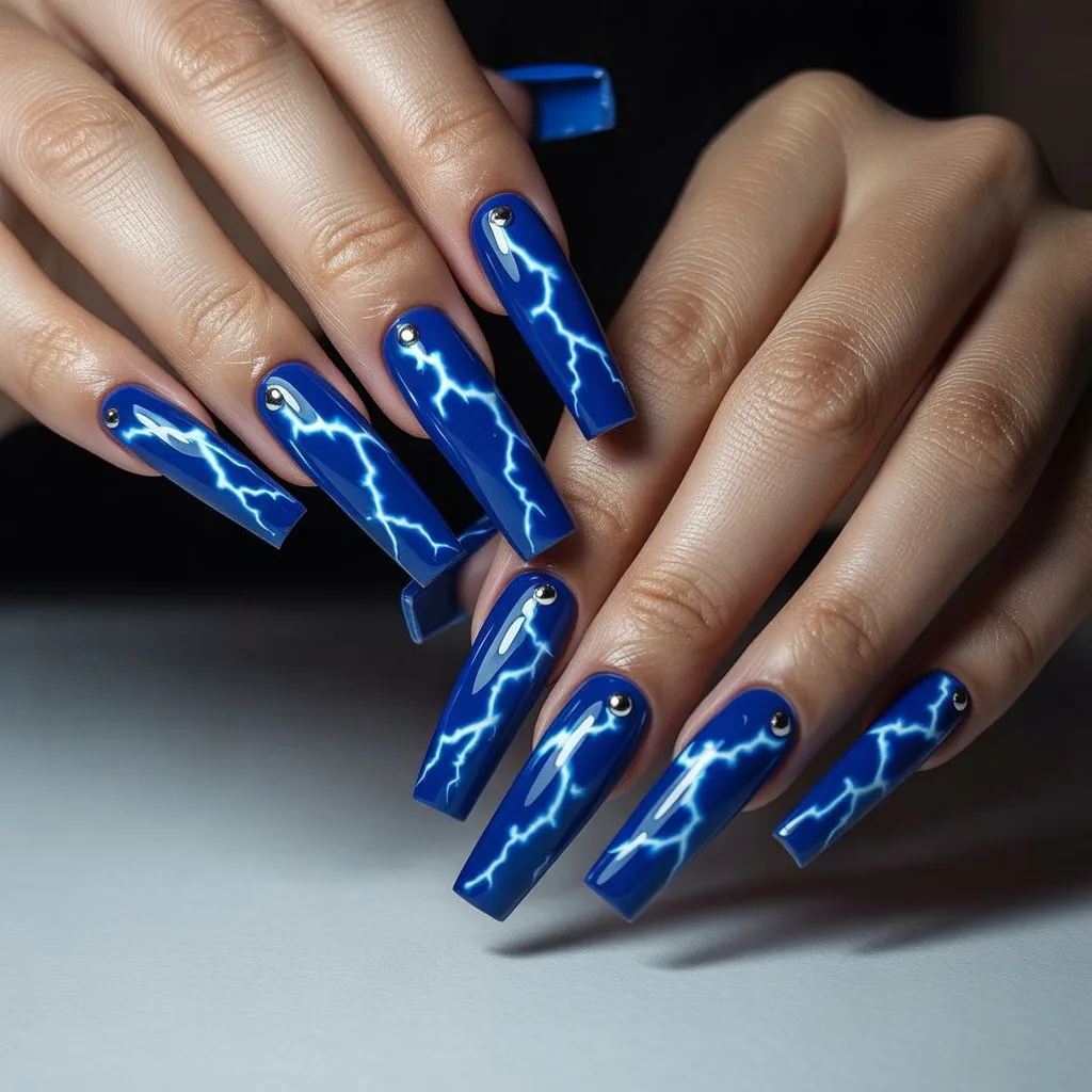 Blue Lightning Neon Nails