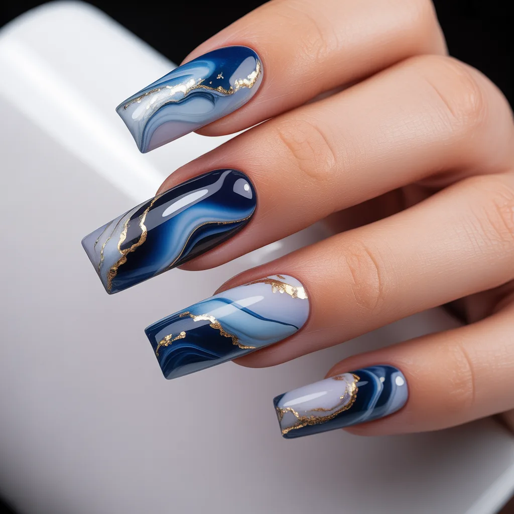Blue Marble Nails