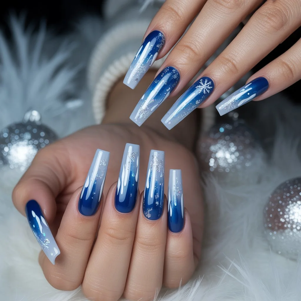 Blue-Silver Icicle Shimmer Nails