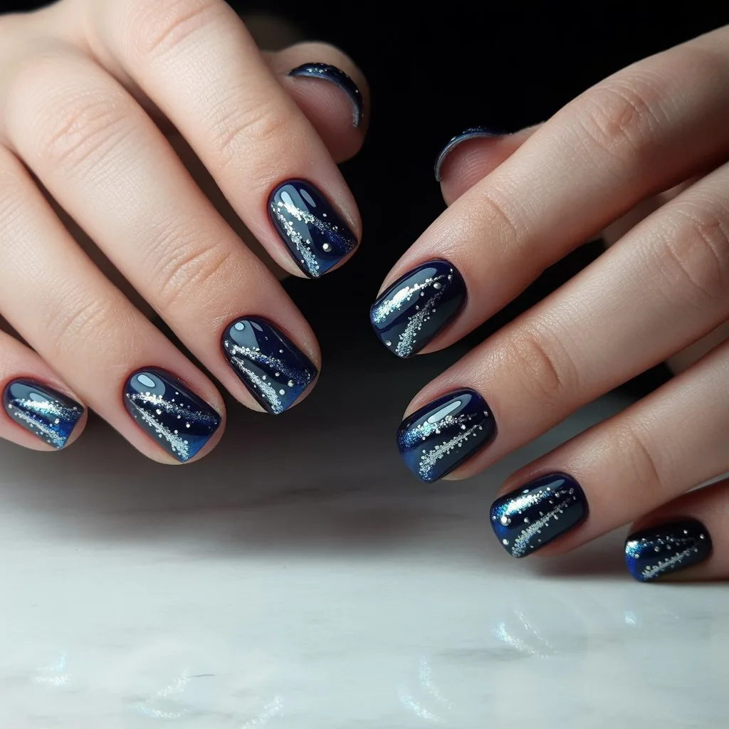 Blue-Silver Spark Arc Nail
