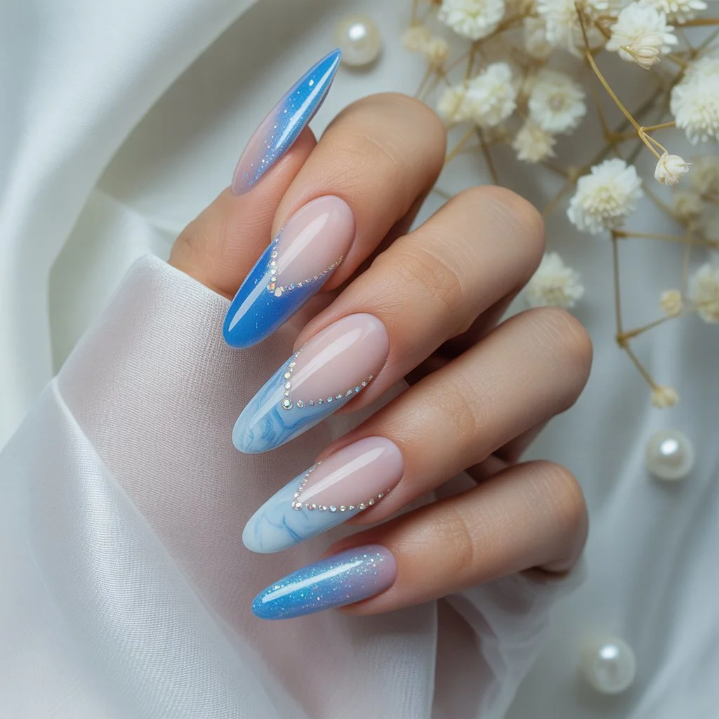Blue Spark Mist French Nails