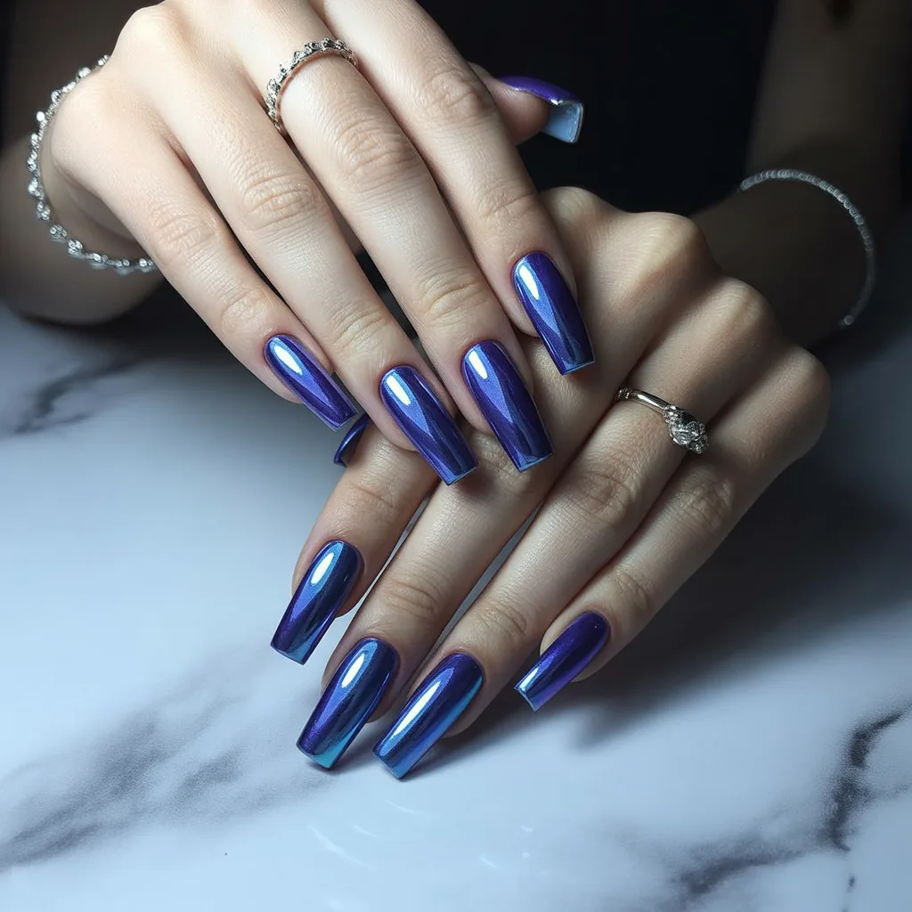Blueberry Chrome Acrylic Nails