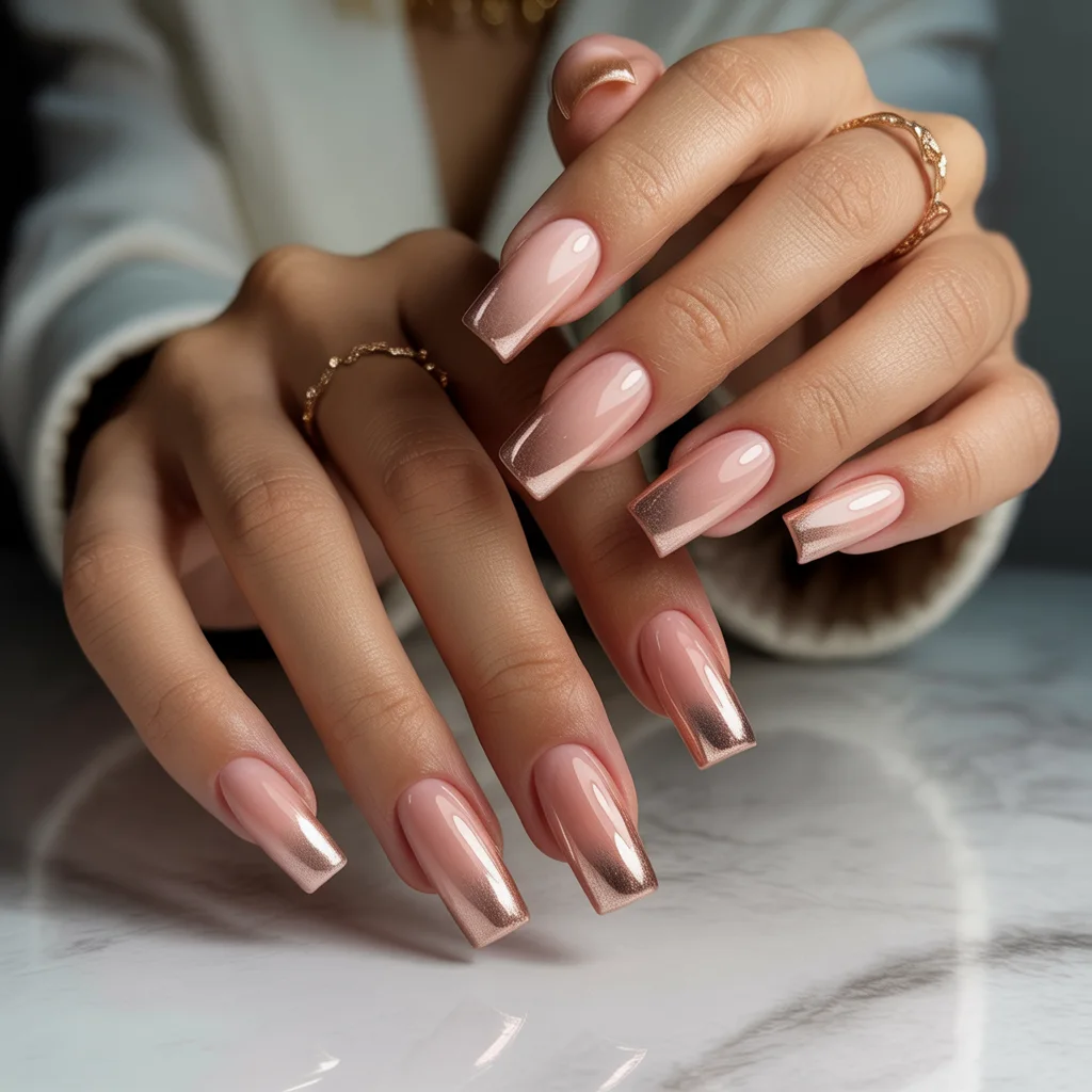 Blush-Gradient Acrylic Nails