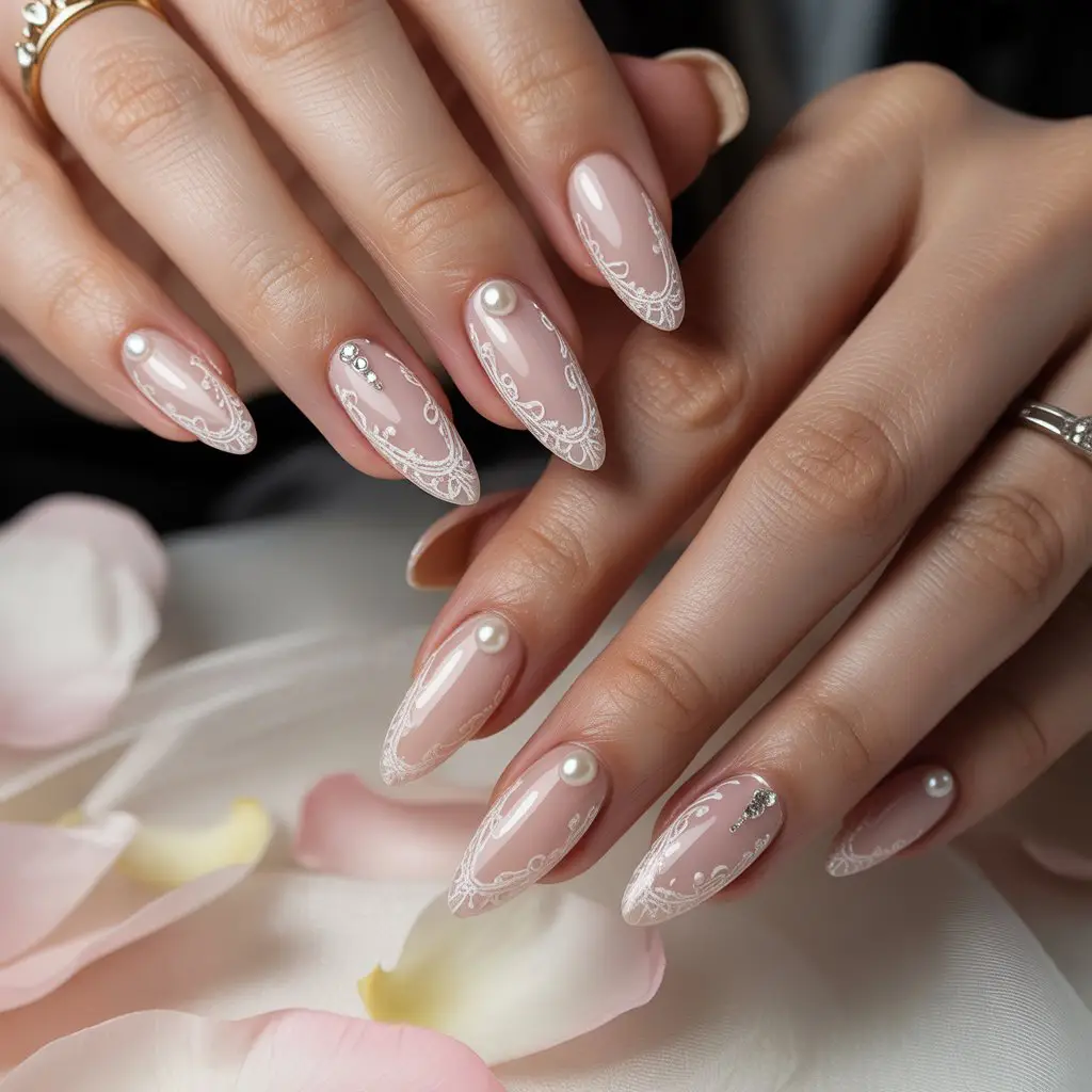 Blush Lace Outline Nails