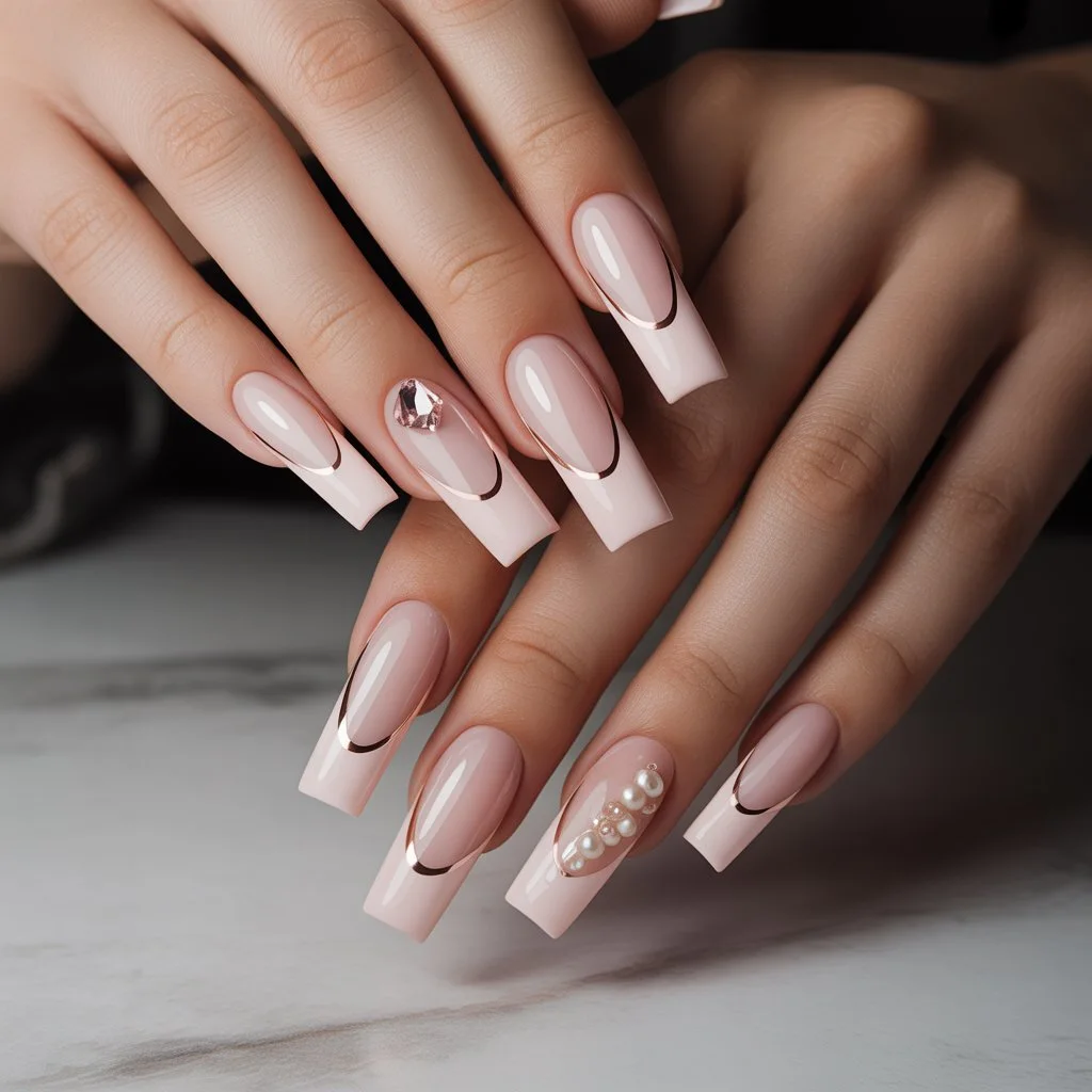 Blush-Lined Minimal Acrylics Nail