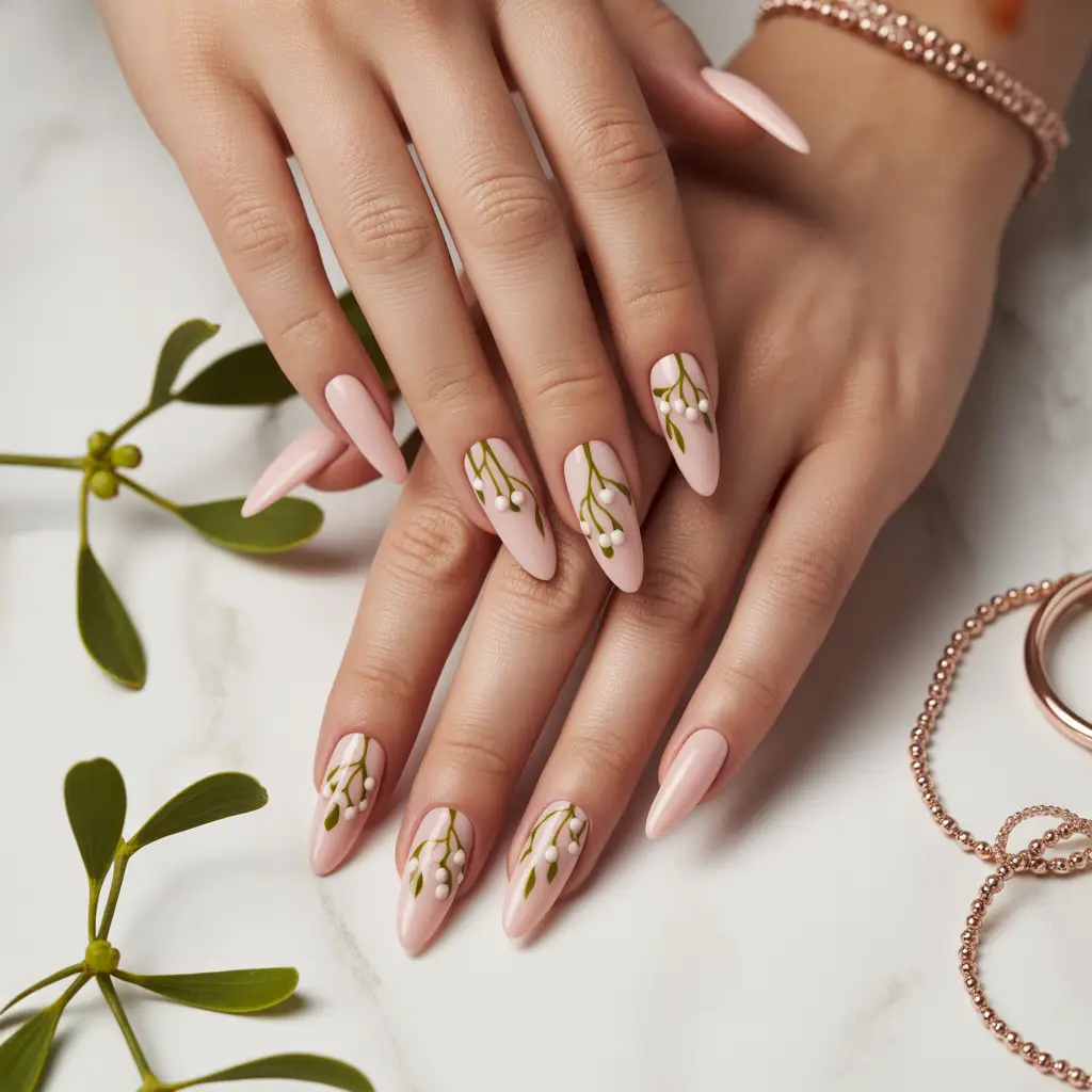 Blush Pink Mistletoe Nails