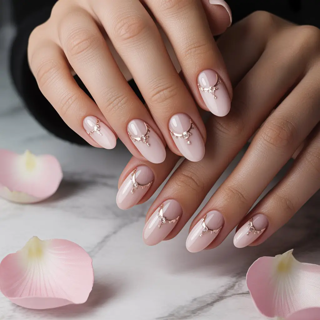 Blush Rose Half-Moon Detail Nails