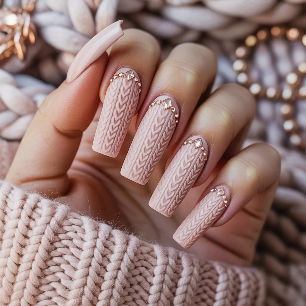 Blush Sweater Knit Nails