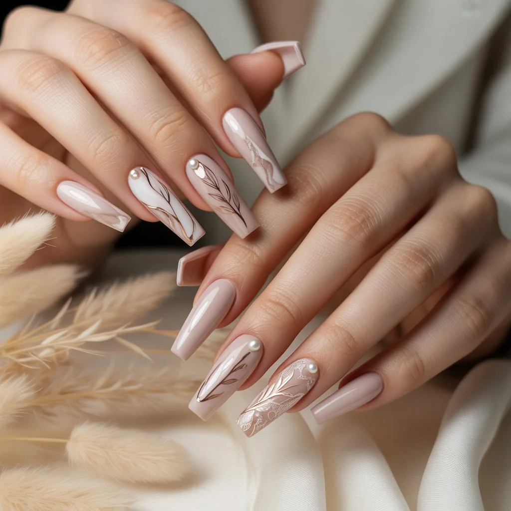 Blush Taupe Bridal Nails