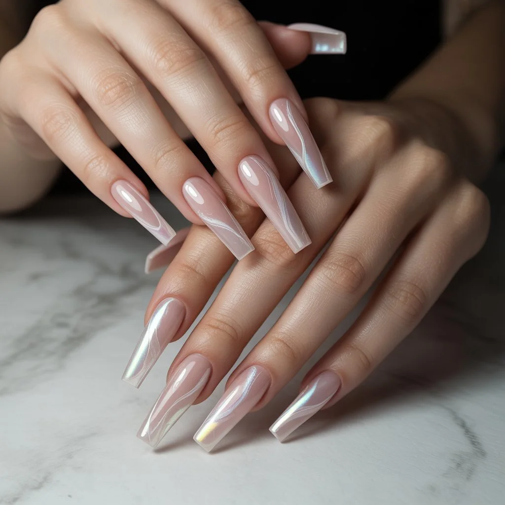 Blush Water Veil Acrylic Nails