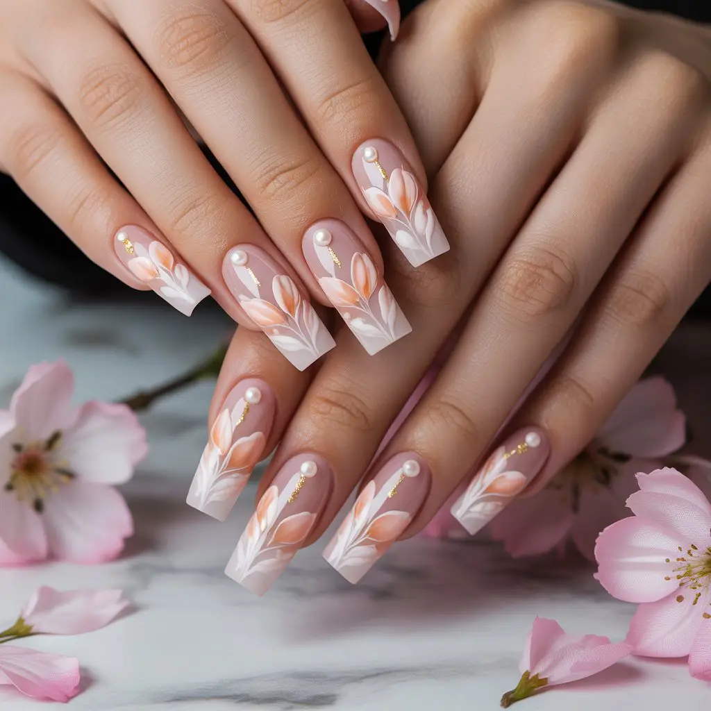 Blushing Peach Petal Nails