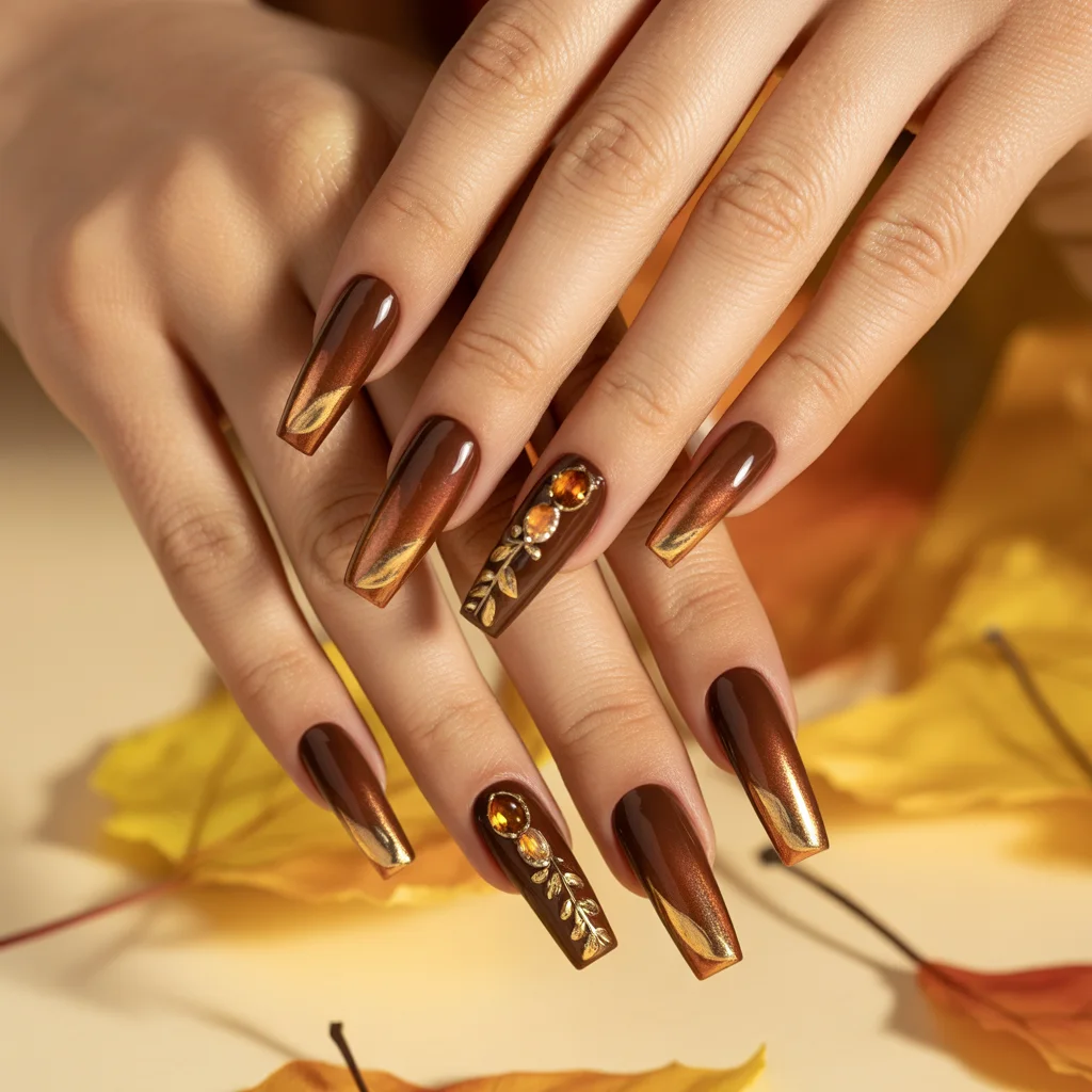 Bronze-Brown Glow Nails