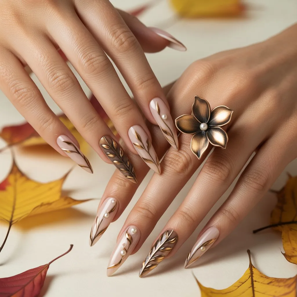 Bronze Petal Accent Nails