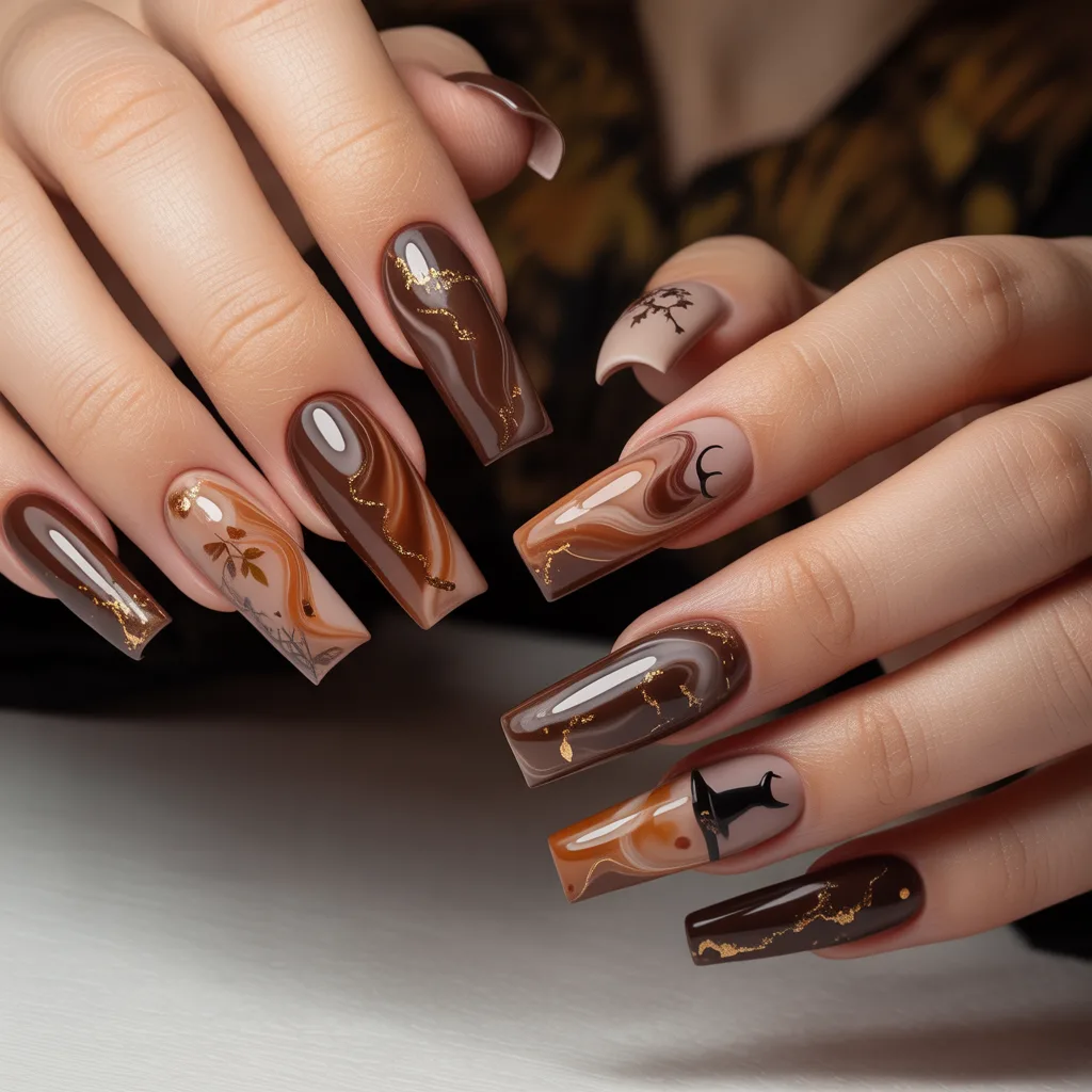 Brown Marble Witch Nails